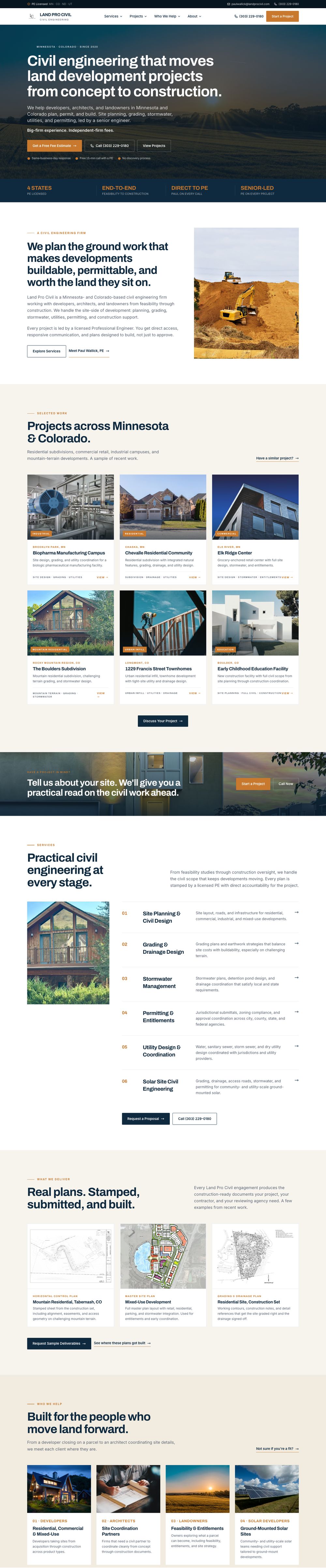 Land Pro Civil website built by Snack Club Marketing